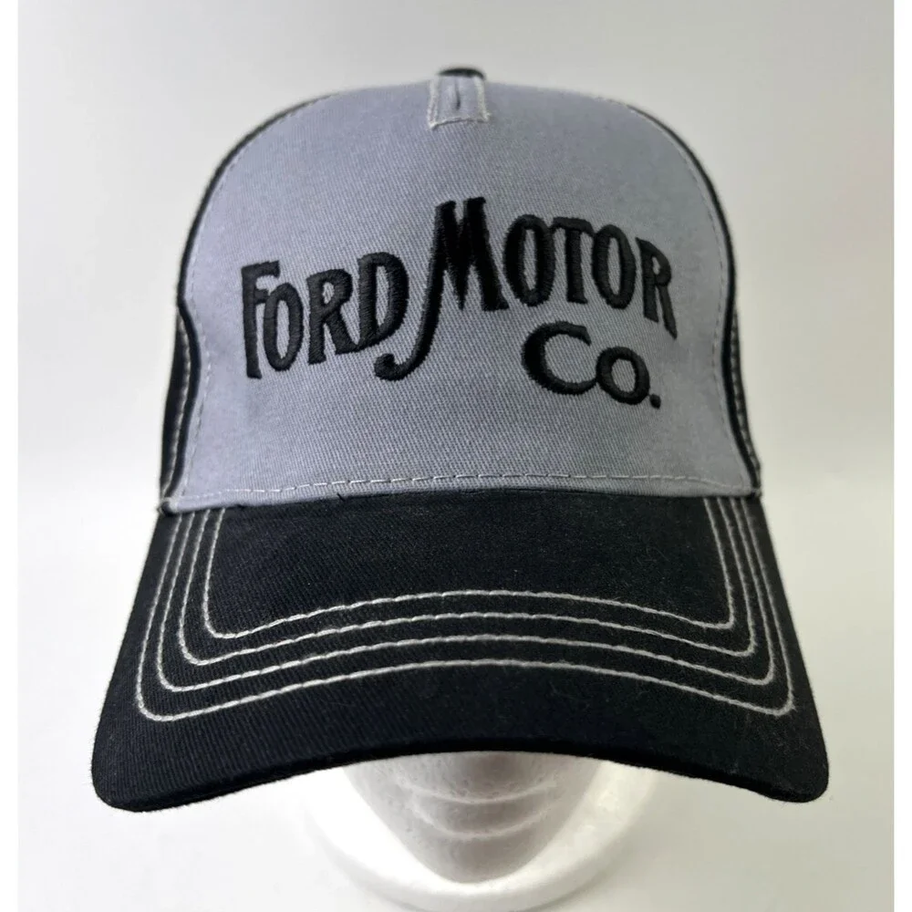Ford Motor Company Hat Black Gray Stitched Adjustable Baseball Cap One Size